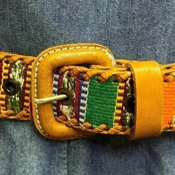 Women’s Vintage Woven Multicolor Leather Southwestern made in Guatemala Size 30 - Picture 3 of 16